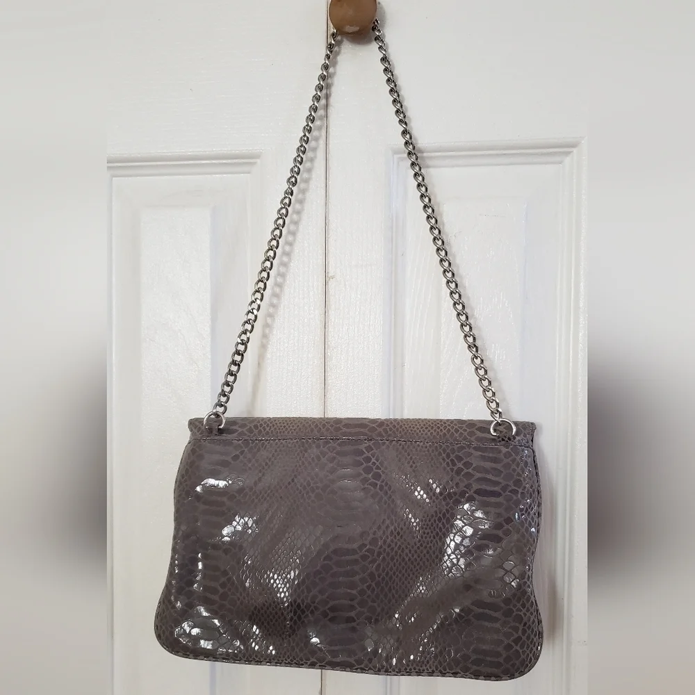 Michael Kors Sloan Angora Snake Emboss Leather Clutch Chain Strap Shoulder Bag
